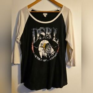 Denim‎ & Supply Ralph Lauren Women’s Americana Eagle USA Black White Raglan Tee
